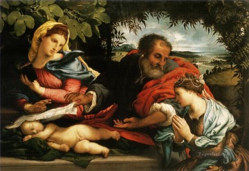ロレンツォ・ロット 眠れる子イエスとアレクサンドリアの聖ヨセフと聖カタリナの聖母 Oil Paintings